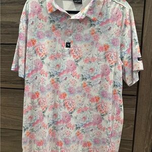 Bad Birdie Floral Polo - Pink, White, and Gray